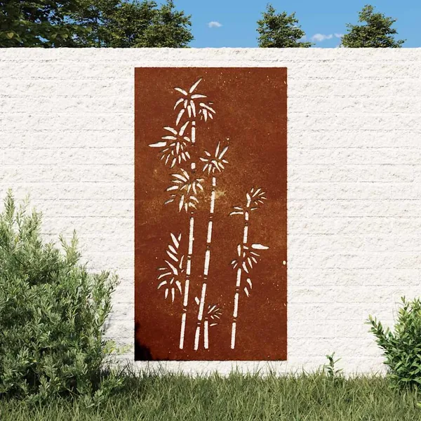 Décoration murale jardin 105x55 cm acier corten design bambou