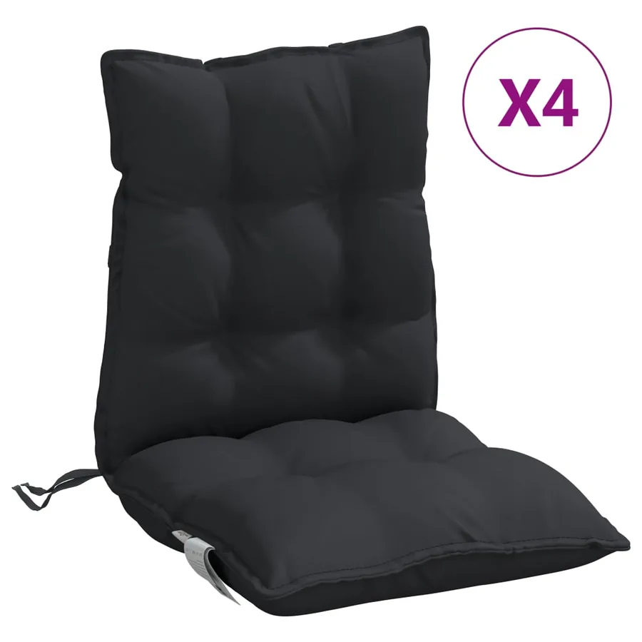 Coussins de chaise à dossier bas lot de 4 noir tissu oxford - 2