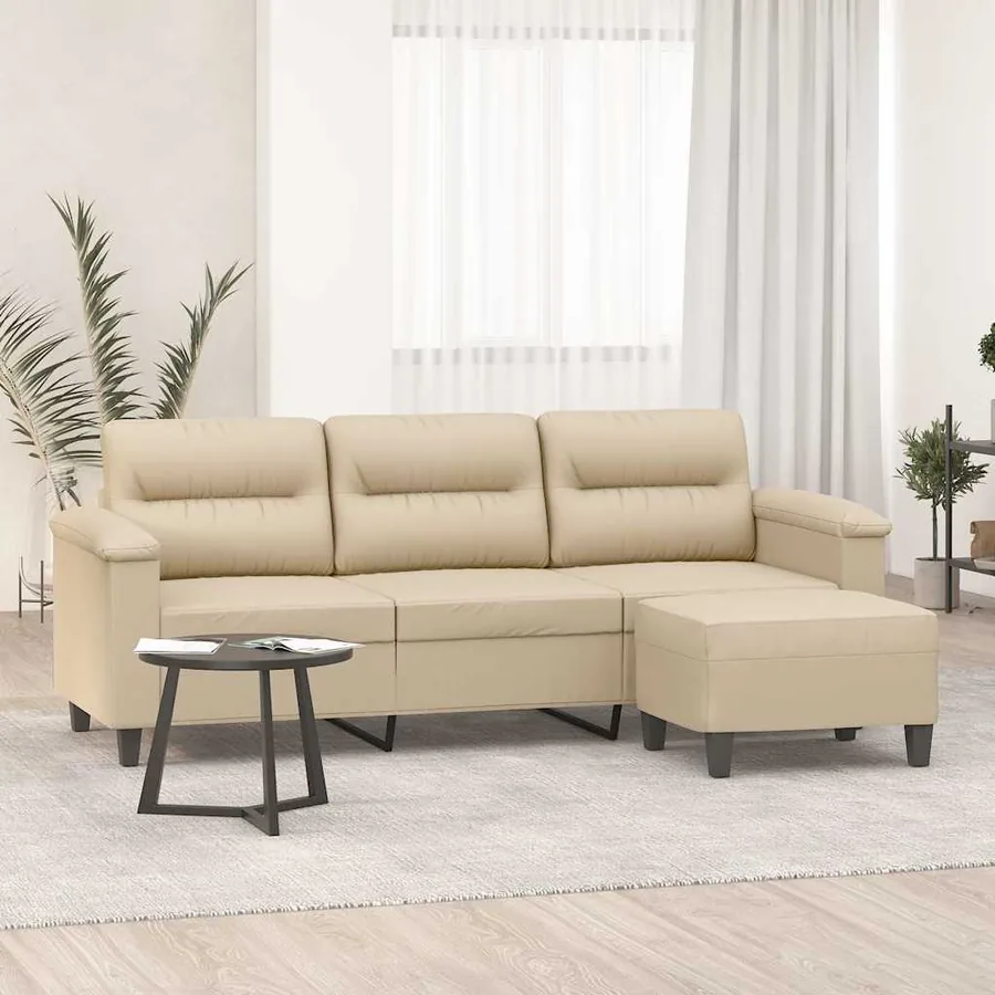 Canapé 3 places avec repose-pieds Crème 180 cm Tissu microfibre