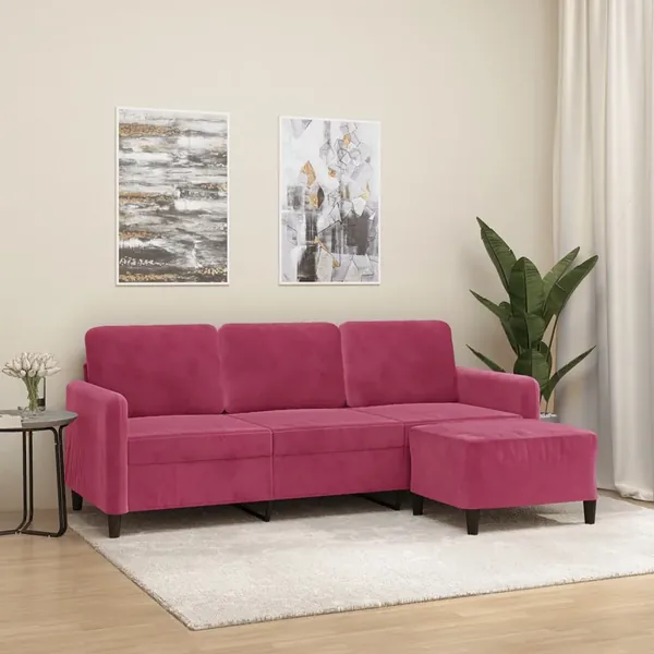 Canapé à 3 places et repose-pieds Rouge bordeaux 180 cm Velours