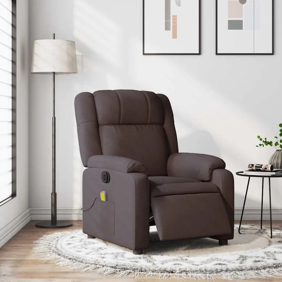 Fauteuil de massage inclinable électrique Marron foncé Tissu - 16