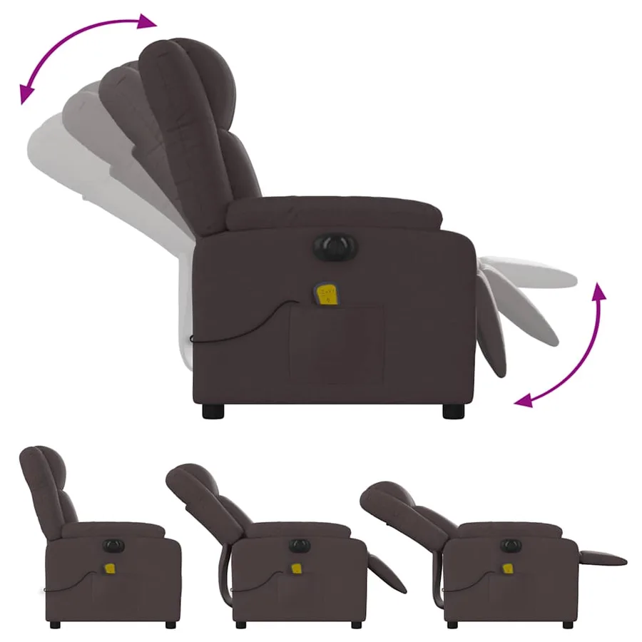 Fauteuil de massage inclinable électrique Marron foncé Tissu - 7