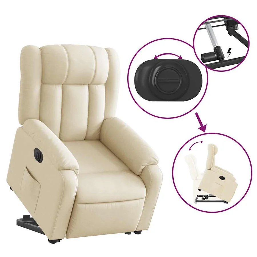 Fauteuil inclinable électrique crème tissu - 11