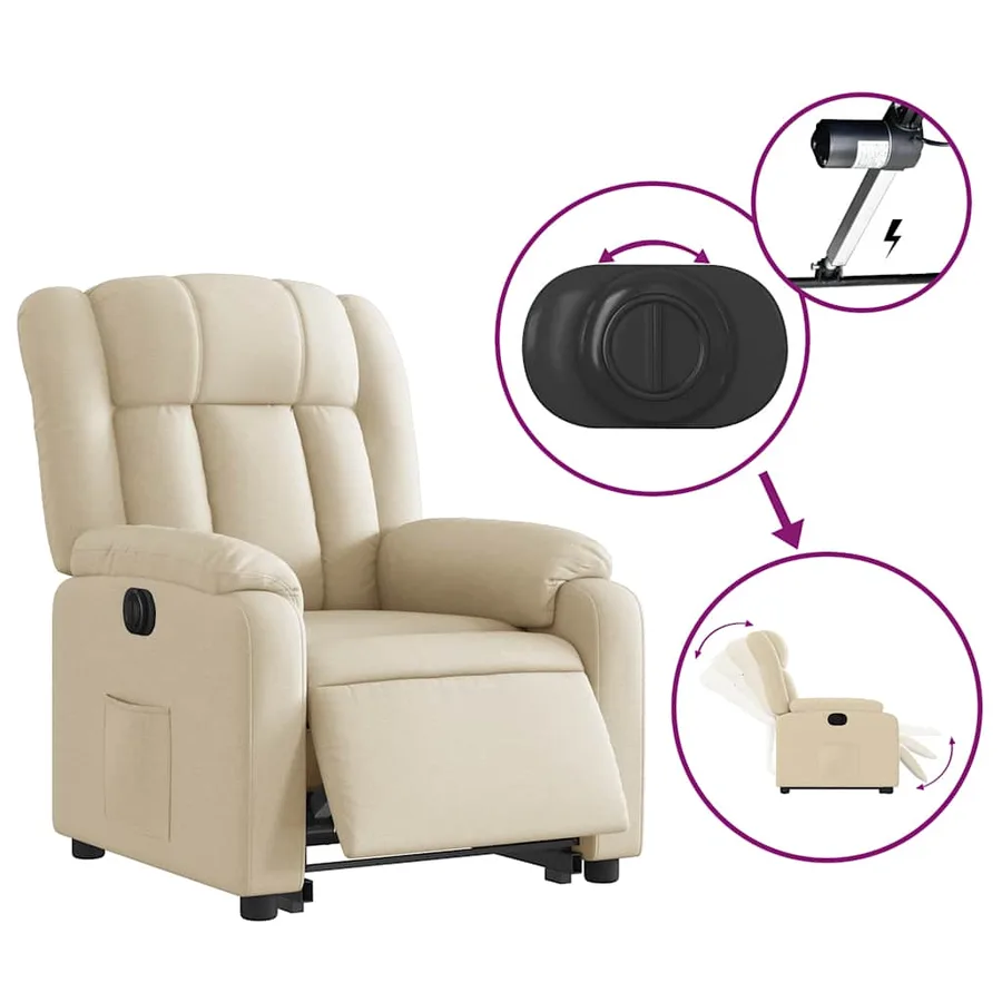 Fauteuil inclinable électrique crème tissu - 6