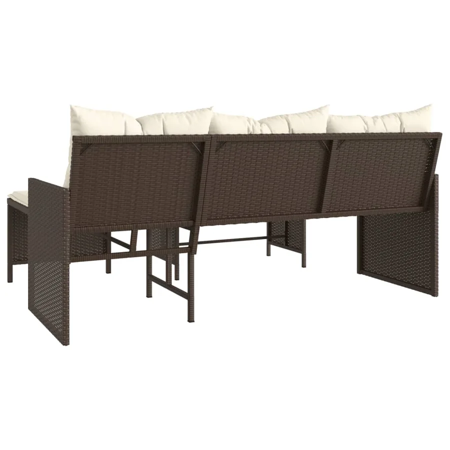 Canapé de jardin avec table et coussins en forme de L marron - 7