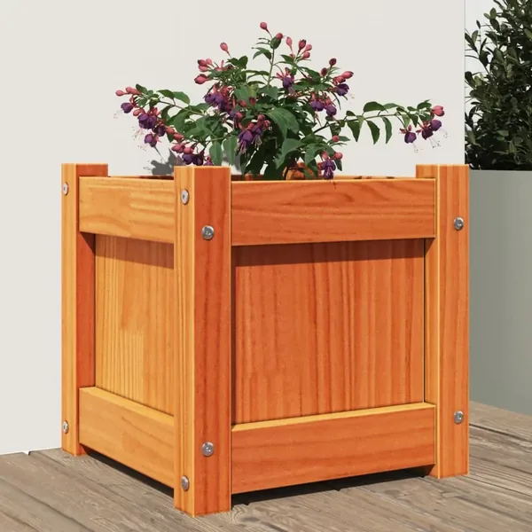 Jardinière cire marron 31x31x31 cm bois de pin massif