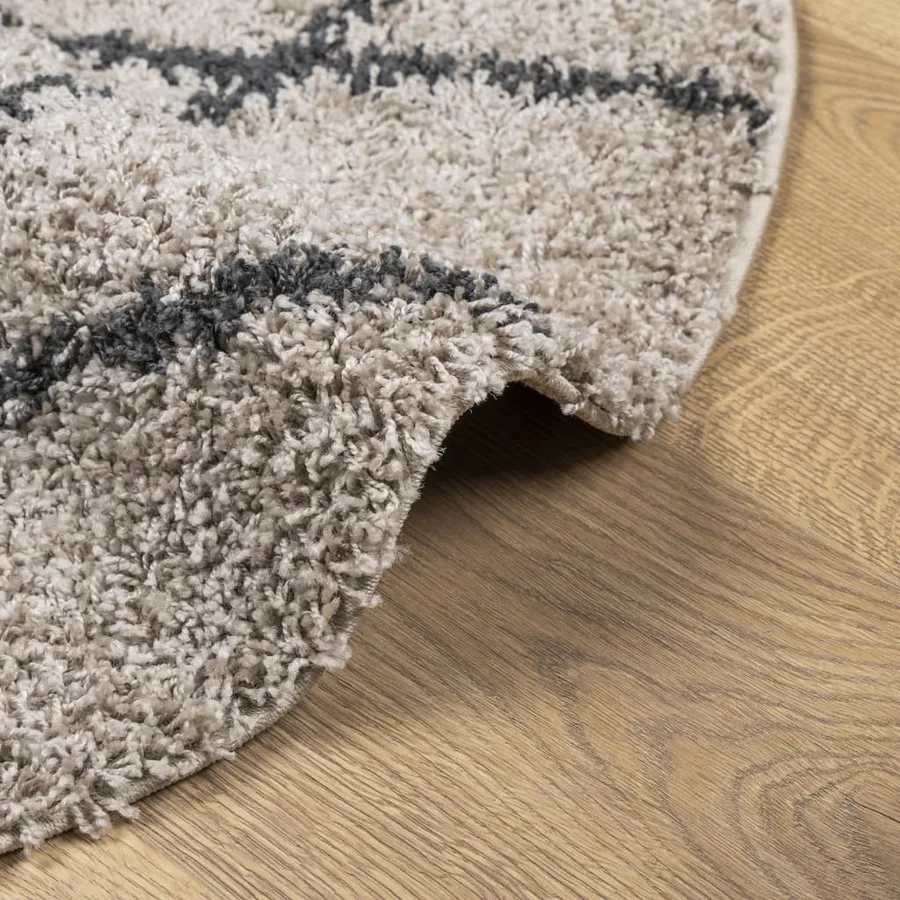Tapis shaggy à poils longs moderne beige et anthracite Ø 100 cm - 6