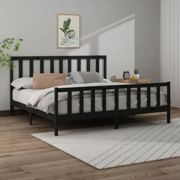 Cadre de lit sans matelas noir 200x200 cm bois massif de pin