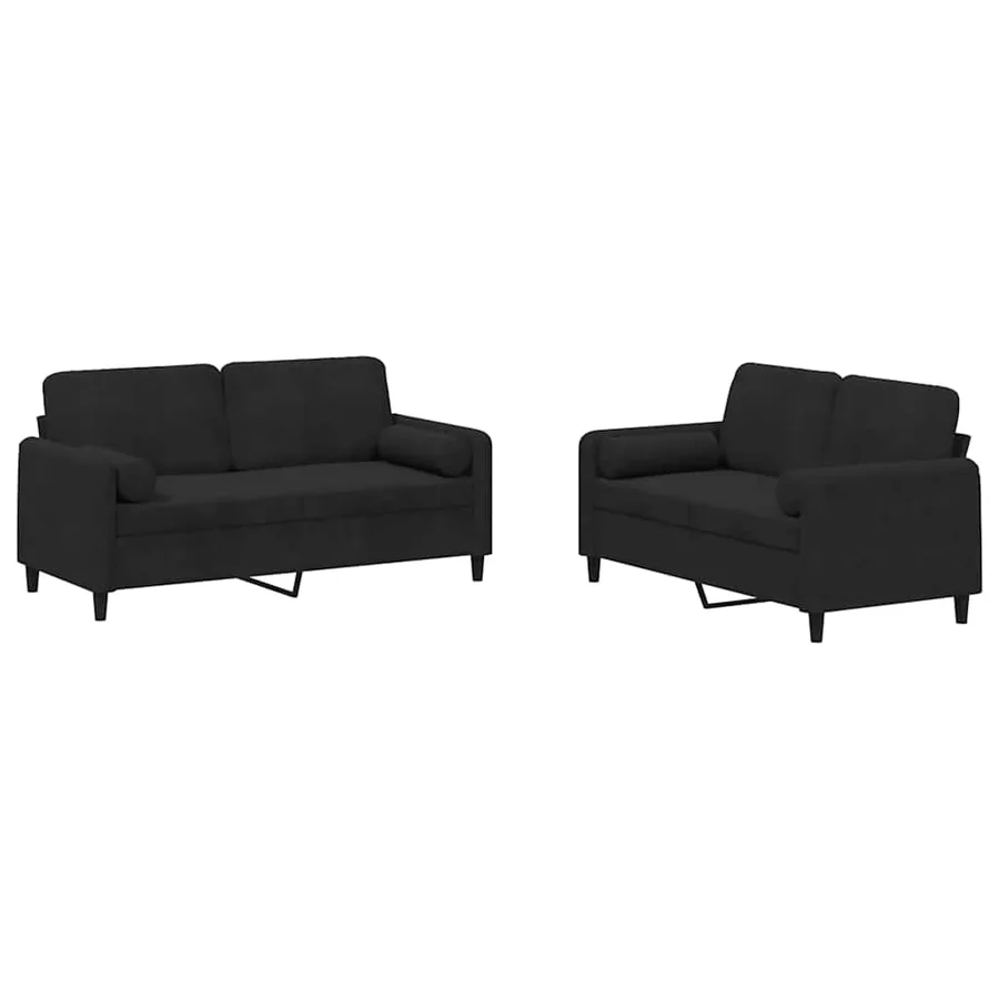 Ensemble de canapés 2 pcs avec coussins noir velours - 2