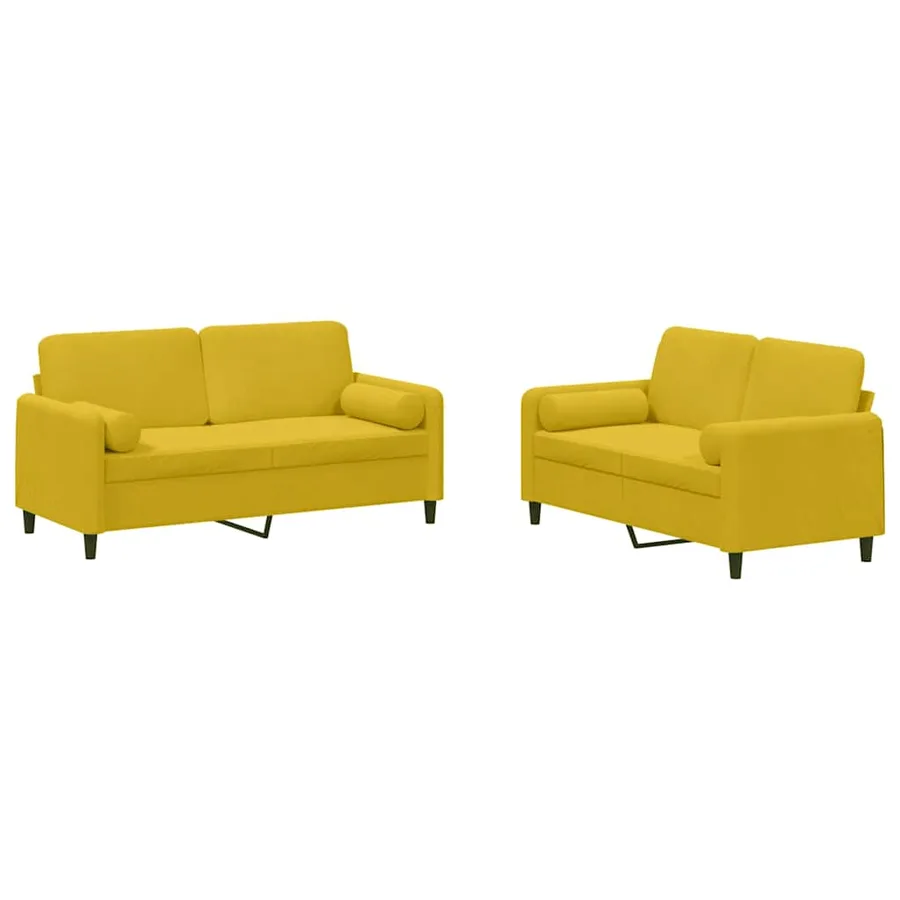 Ensemble de canapés 2 pcs avec coussins jaune velours - 2