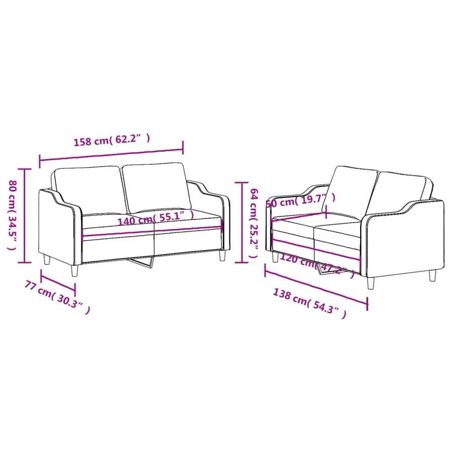 Ensemble de canapés 2 pcs avec coussins Gris foncé Tissu - 6