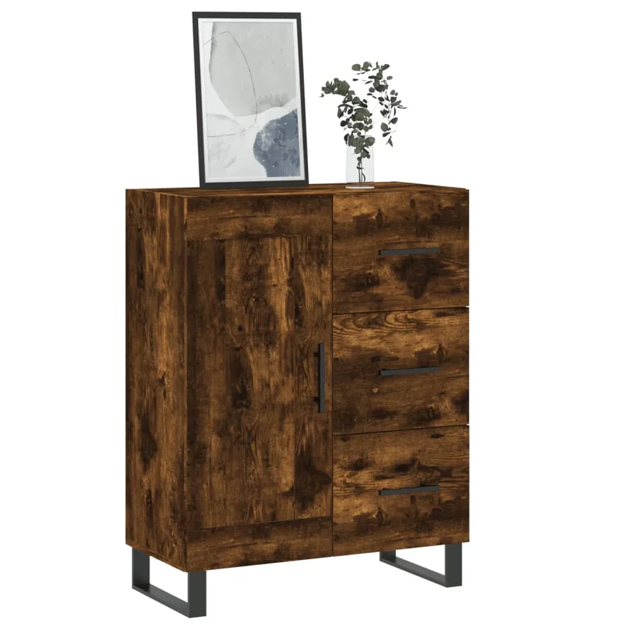 Buffet chêne fumé 69,5x34x90 cm bois d'ingénierie - 3