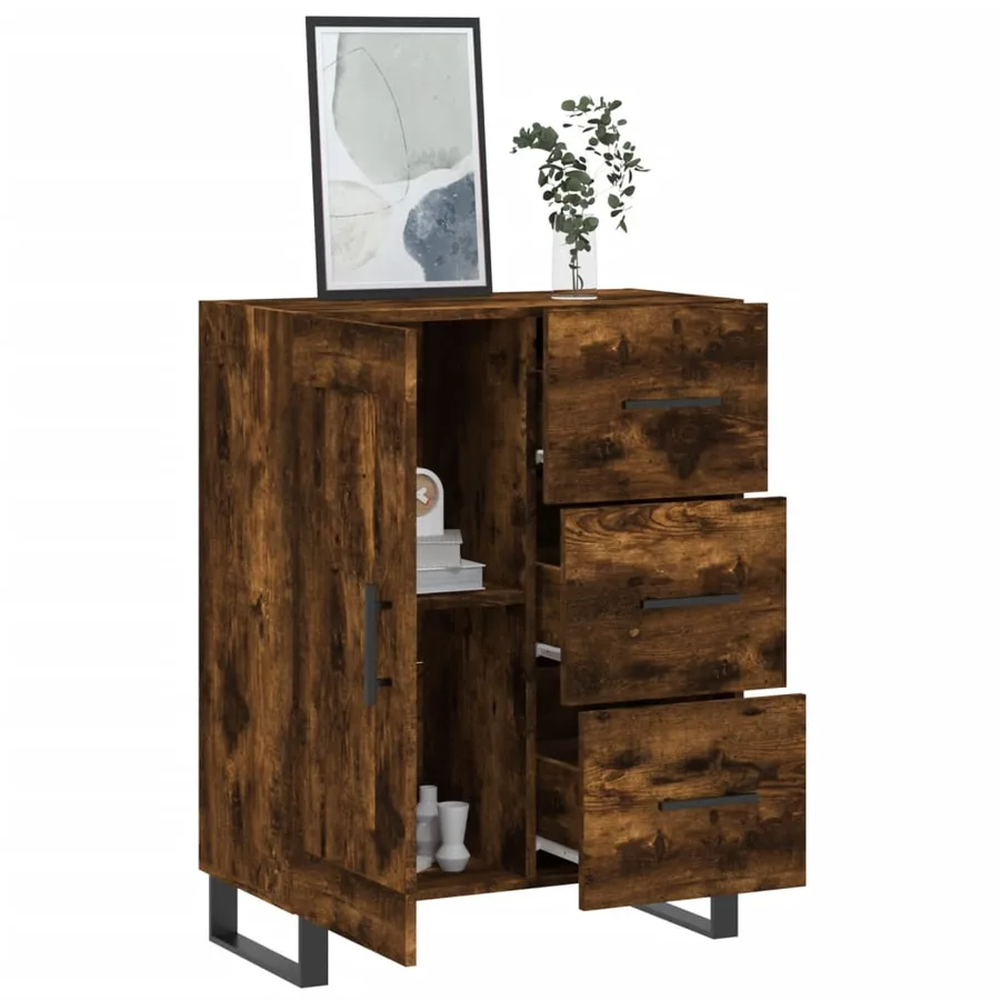Buffet chêne fumé 69,5x34x90 cm bois d'ingénierie - 4