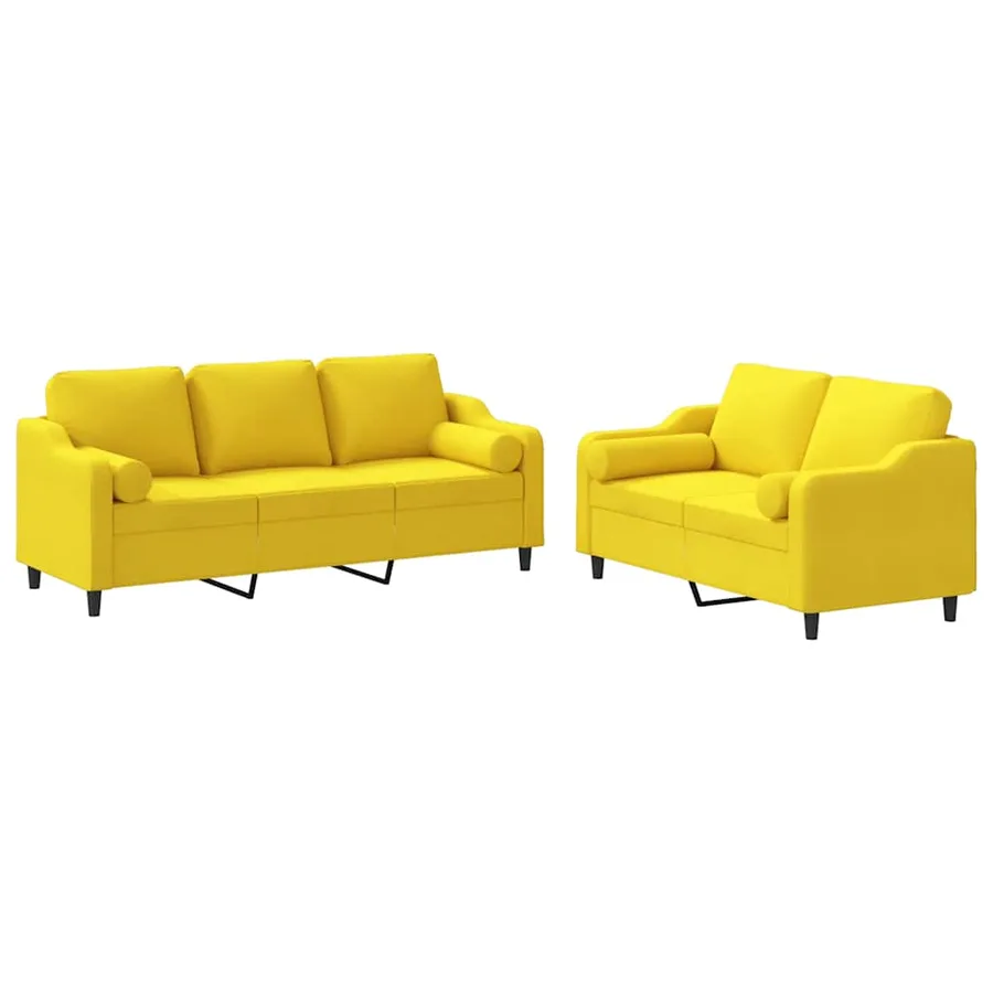 Ensemble de canapés 2 pcs avec coussins jaune clair tissu - 2