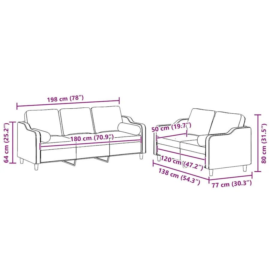 Ensemble de canapés 2 pcs avec coussins jaune clair tissu - 8