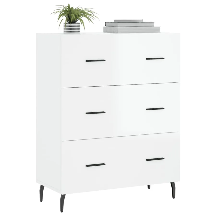 Buffet Blanc brillant 69,5x34x90 cm Bois d'ingénierie - 3