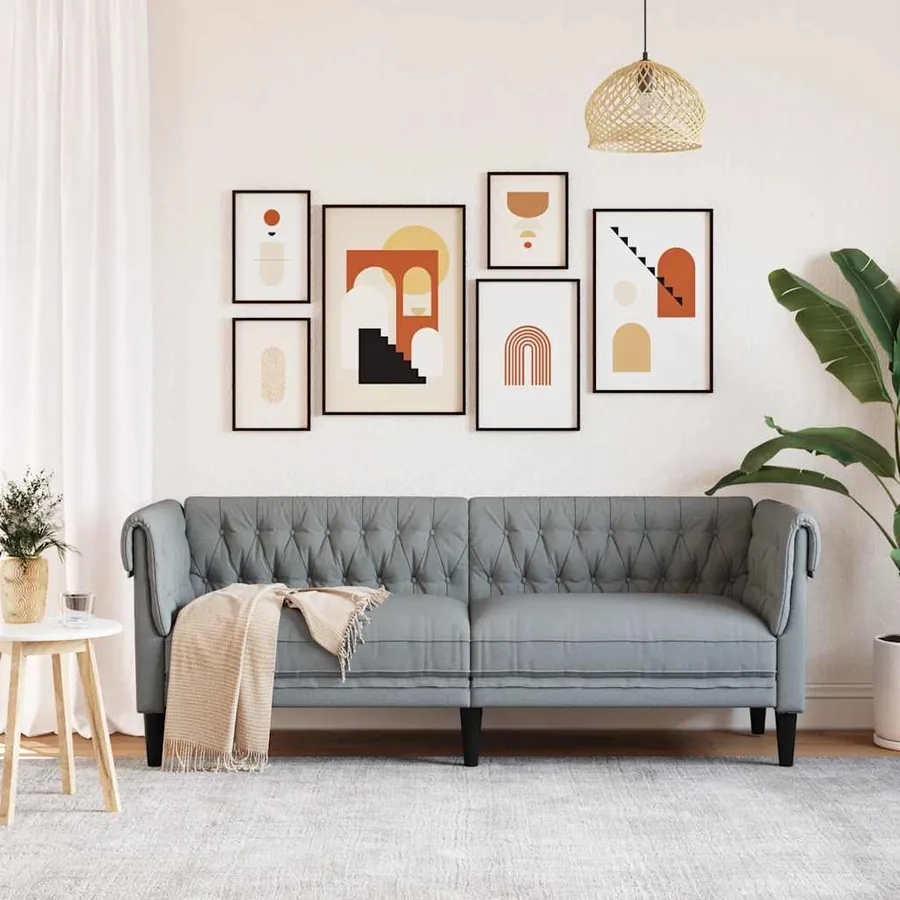 Canapé Chesterfield 3 places gris clair tissu - 3