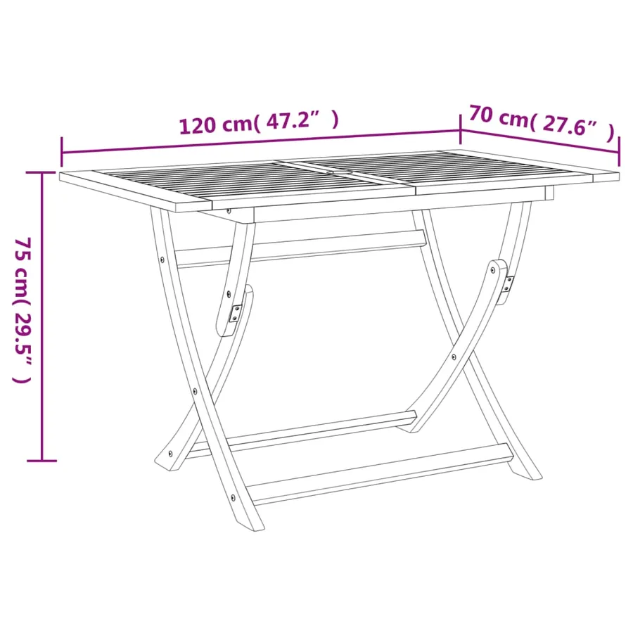 Table pliable de jardin 120x70x75 cm bois d'acacia solide - 9
