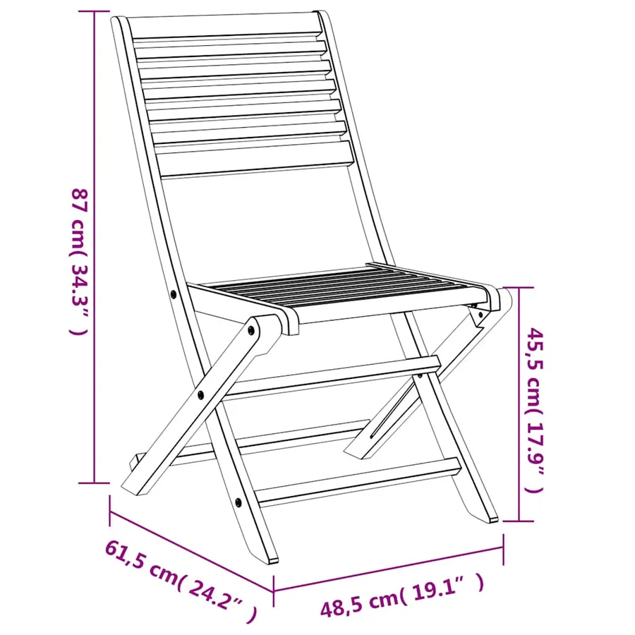 Chaises pliables de jardin lot de 2 bois massif d'acacia - 10