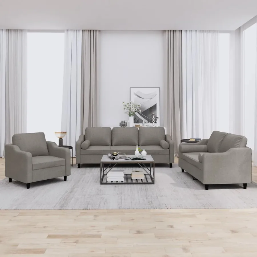 Ensemble de canapés 3 pcs avec coussins taupe tissu