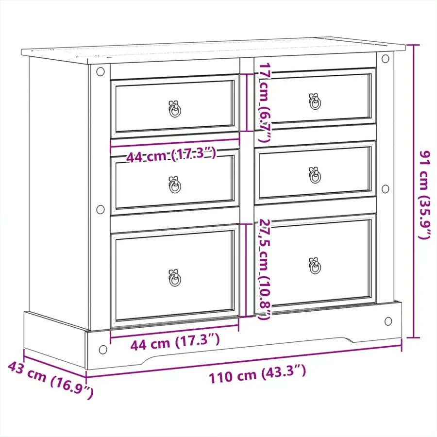 Commode Corona 110x43x91 cm bois massif de pin - 9