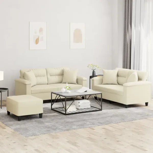 Ensemble de canapés 3 pcs avec coussins crème similicuir