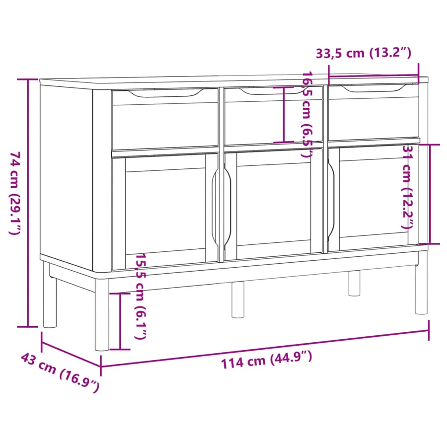 Buffet FLORO blanc 114x43x74 cm bois massif de pin - 10