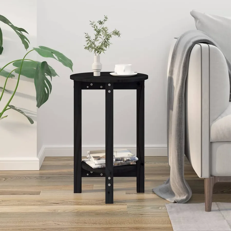 Table basse Noir Ø 40x60 cm Bois massif de pin - 3