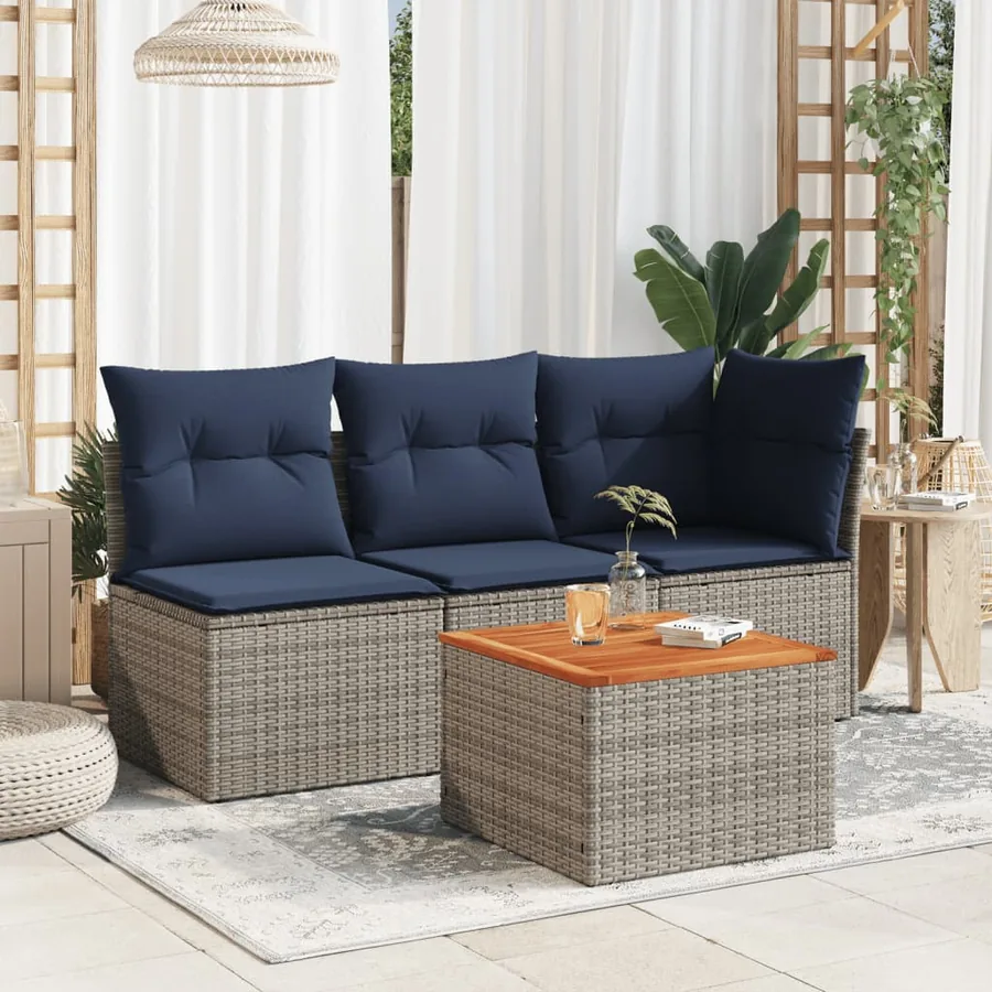 Table de jardin gris 55x55x37 cm résine tressée et bois acacia - 3