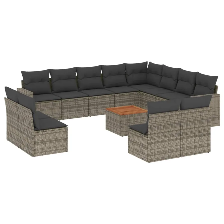 Salon de jardin avec coussins 13 pcs gris résine tressée - 2