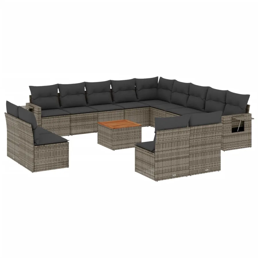Salon de jardin avec coussins 14 pcs gris résine tressée - 2
