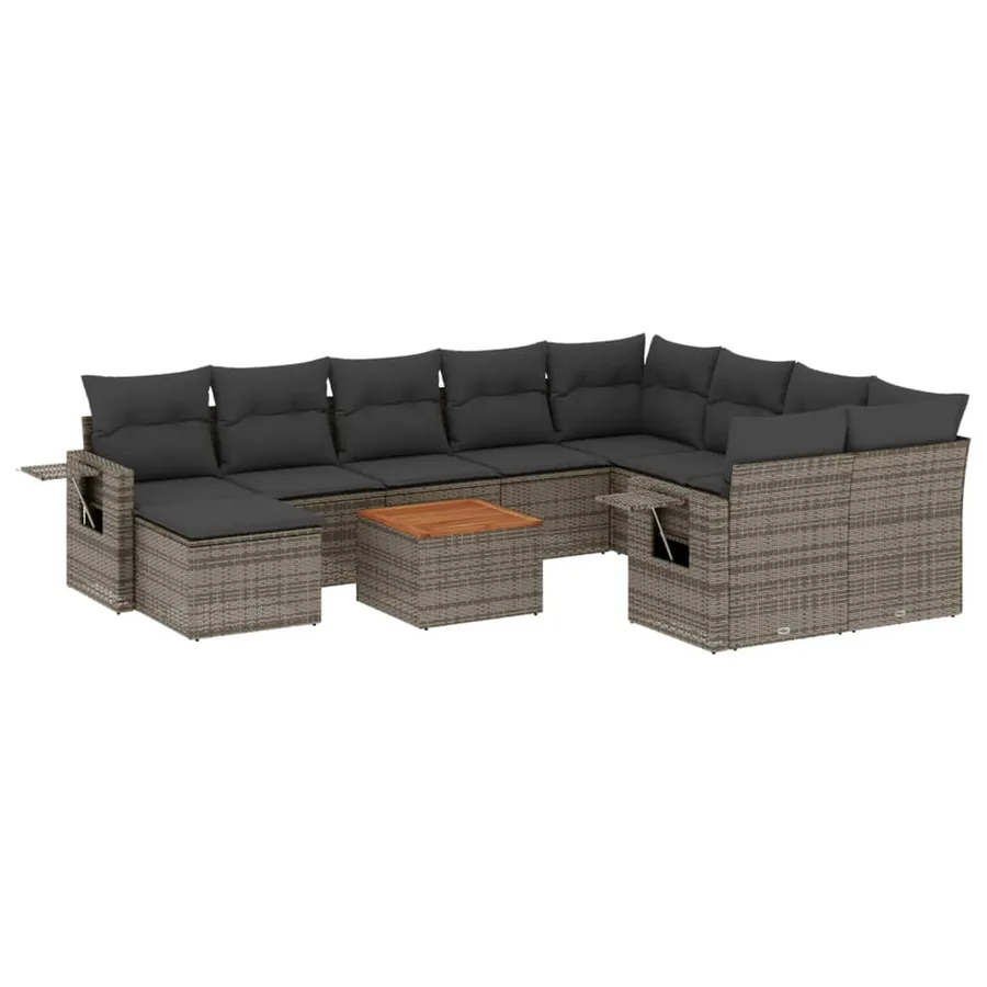 Salon de jardin 11 pcs avec coussins gris résine tressée - 2