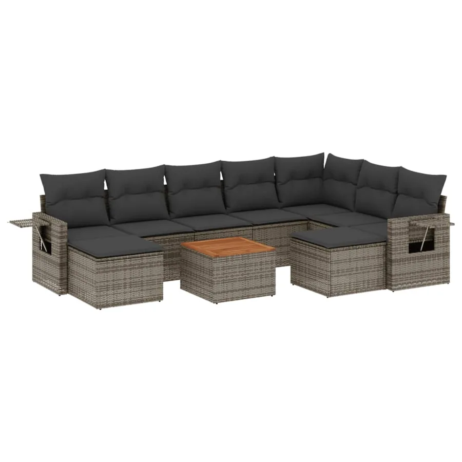 Salon de jardin avec coussins 10 pcs gris résine tressée - 2