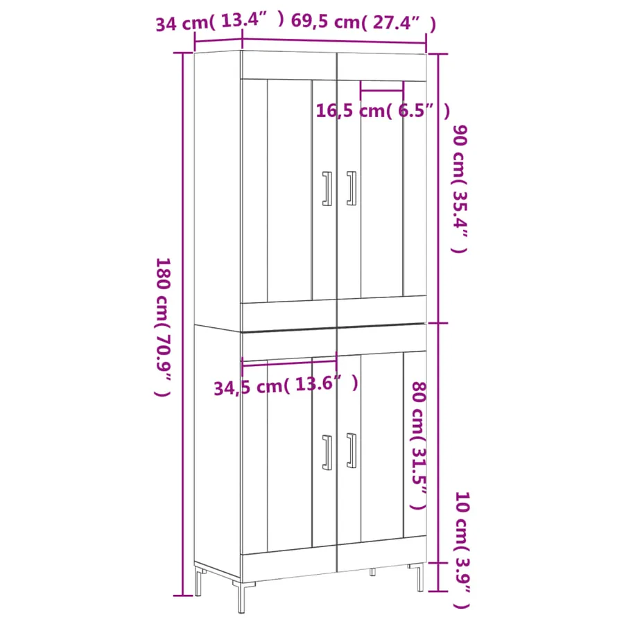 Buffet haut Chêne sonoma 69,5x34x180 cm Bois d'ingénierie - 13