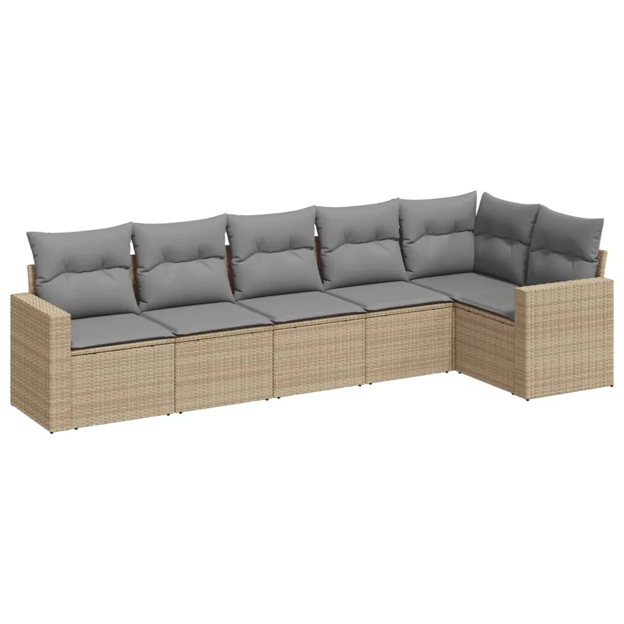 Salon de jardin avec coussins 6 pcs beige résine tressée - 2