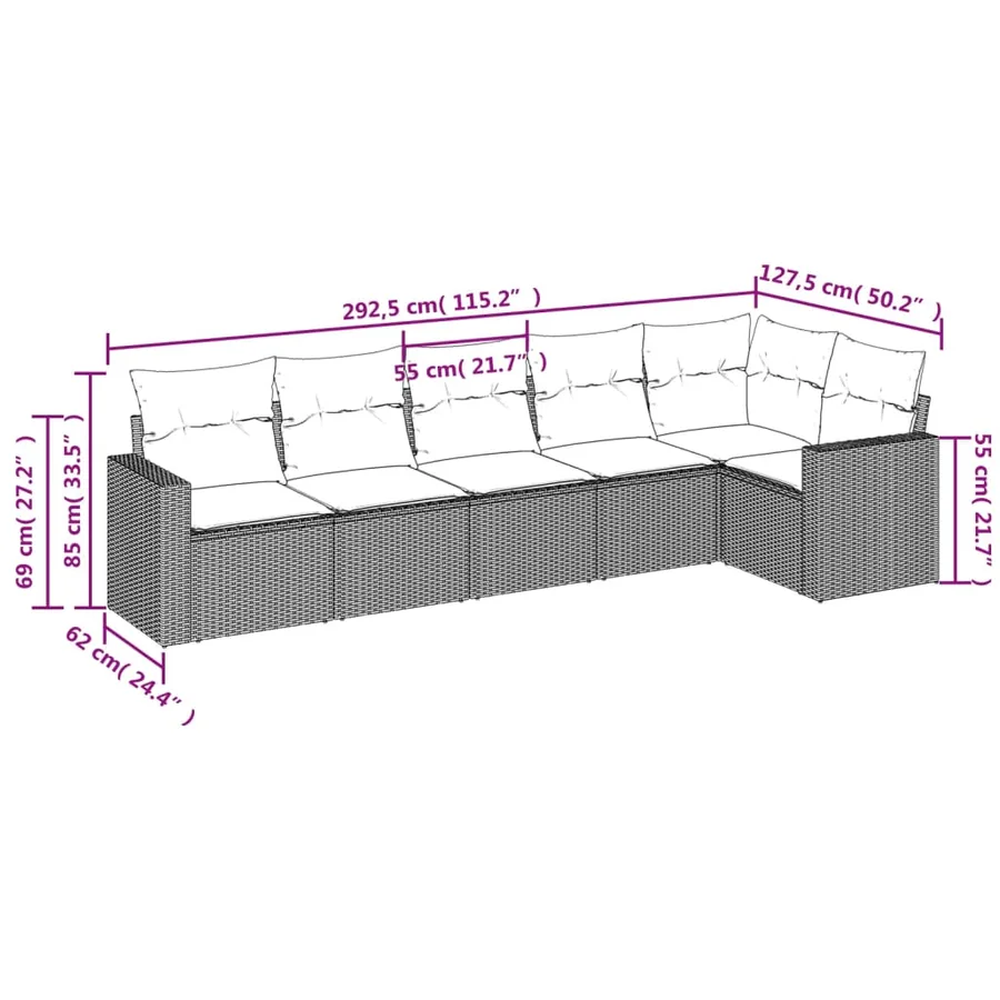 Salon de jardin avec coussins 6 pcs beige résine tressée - 3