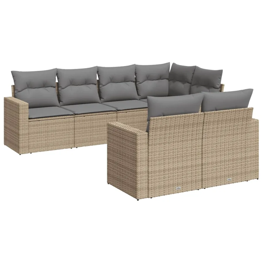 Salon de jardin avec coussins 7 pcs beige résine tressée - 2