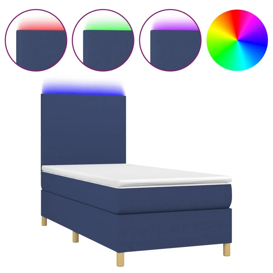 Sommier à lattes de lit avec matelas et LED Bleu 80x200cm Tissu - 2