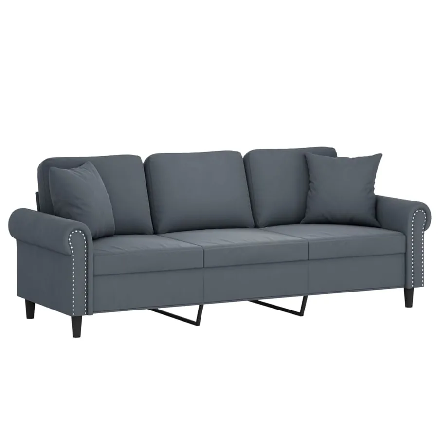 Canapé 3 places avec oreillers gris foncé 180 cm velours - 3