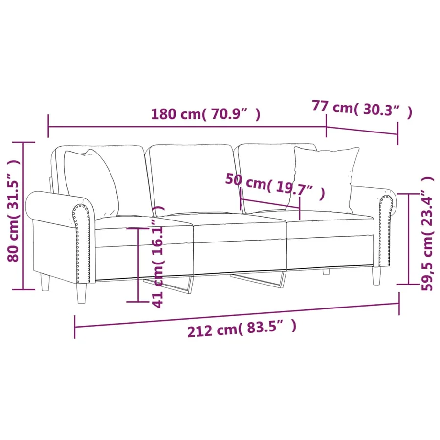 Canapé 3 places avec oreillers gris foncé 180 cm velours - 8