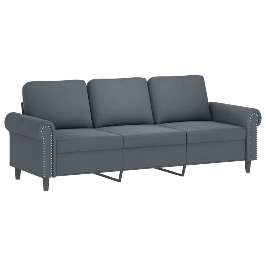 Canapé à 3 places avec repose-pieds Gris foncé 180 cm Velours - 4
