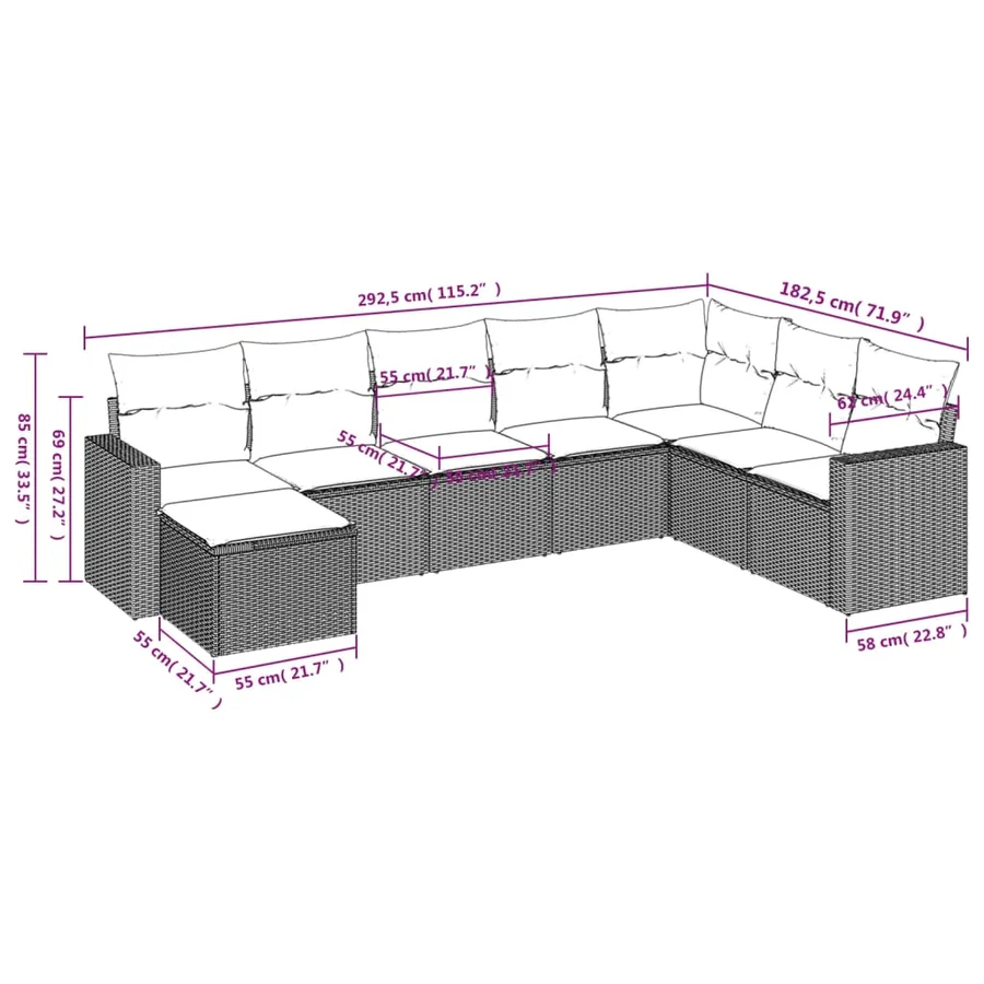 Salon de jardin avec coussins 8 pcs beige résine tressée - 3