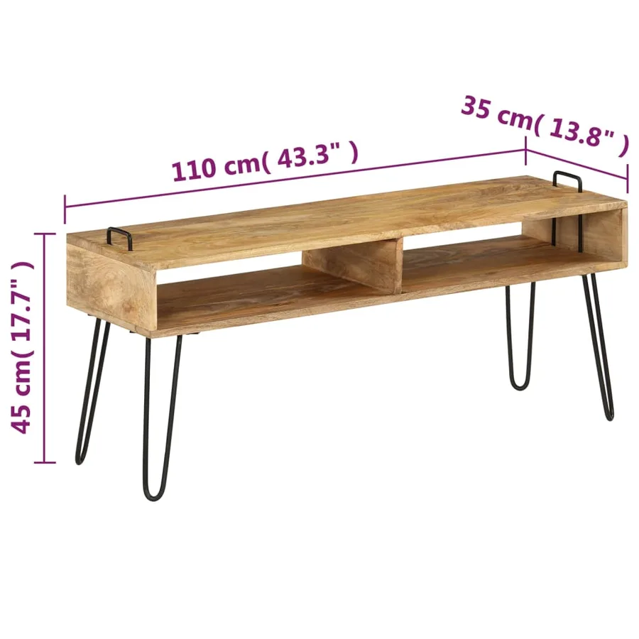 Meuble TV Bois de manguier massif 110 x 35 x 45 cm - 8