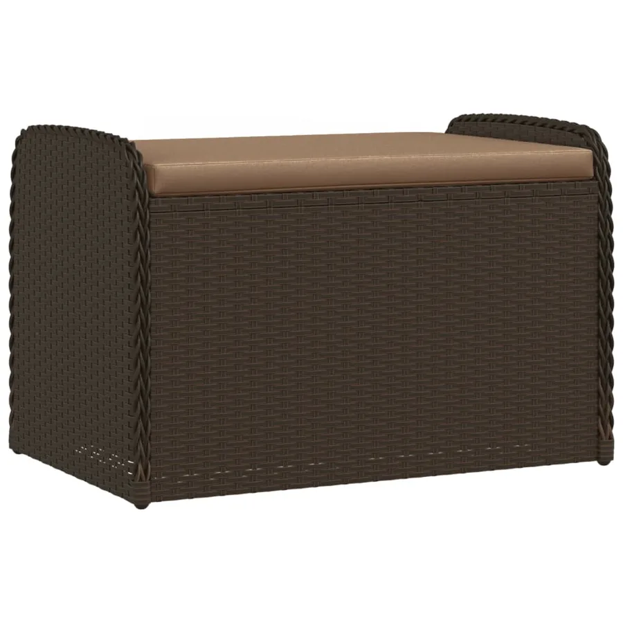 Banc de rangement et coussin marron 80x51x52 cm résine tressée - 2