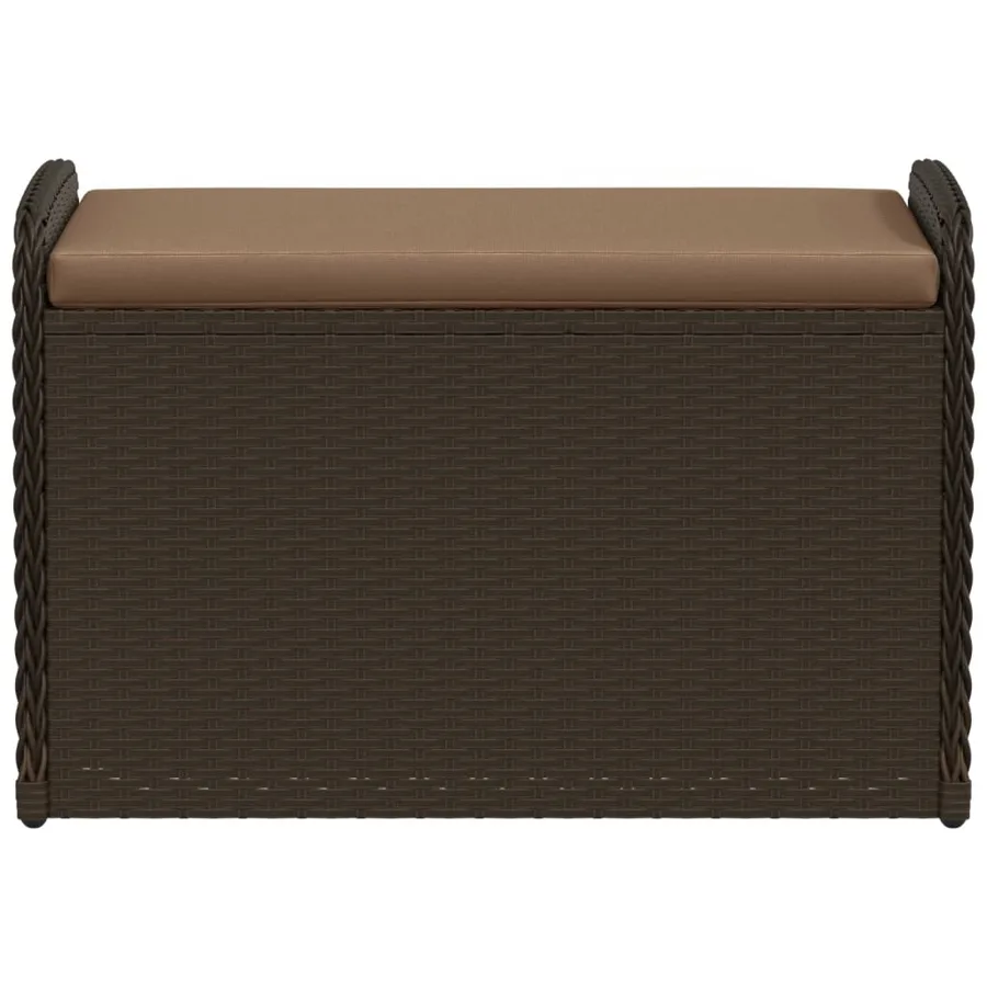 Banc de rangement et coussin marron 80x51x52 cm résine tressée - 4