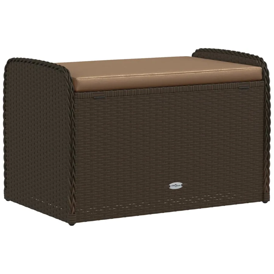 Banc de rangement et coussin marron 80x51x52 cm résine tressée - 6