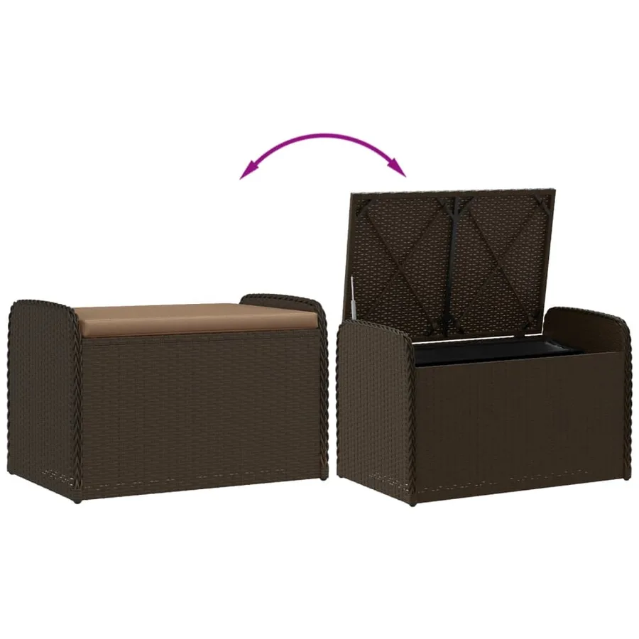 Banc de rangement et coussin marron 80x51x52 cm résine tressée - 7
