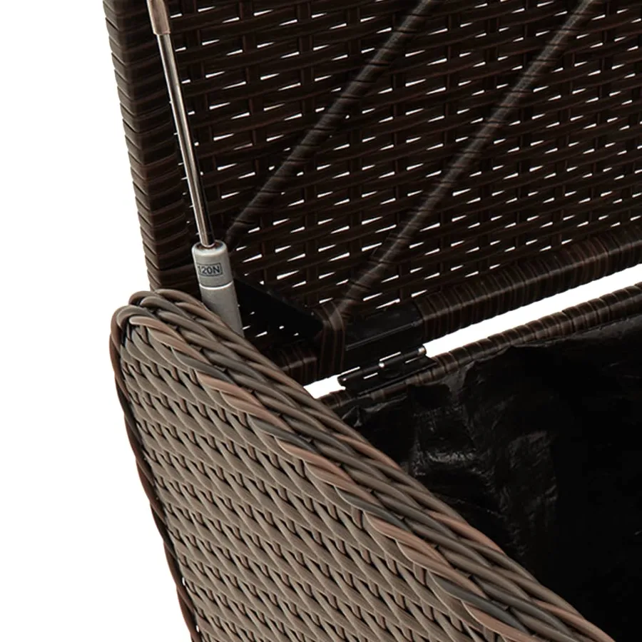 Banc de rangement et coussin marron 80x51x52 cm résine tressée - 8