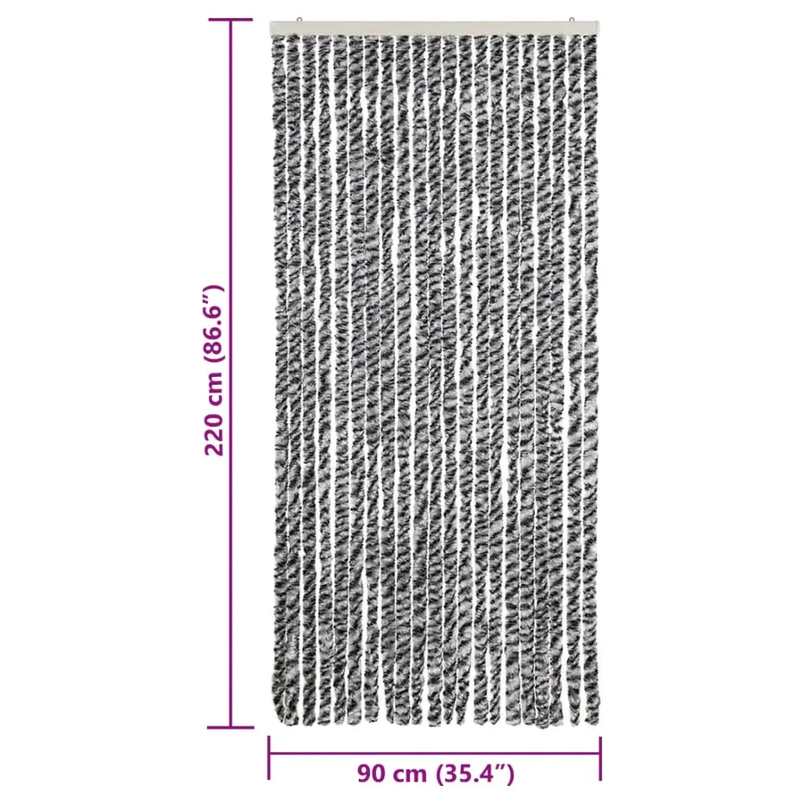 Rideau anti-mouches gris et noir et blanc 90x220 cm chenille - 7