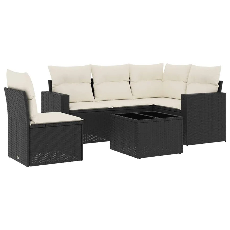Salon de jardin 6 pcs avec coussins noir résine tressée - 2